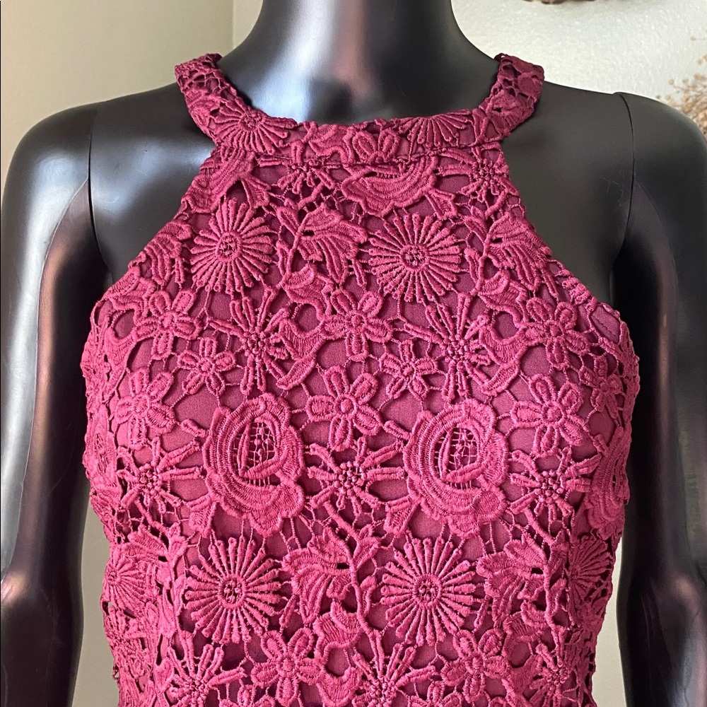 Lulu's Burgundy Lace Mini Dress - Picture 4 of 13
